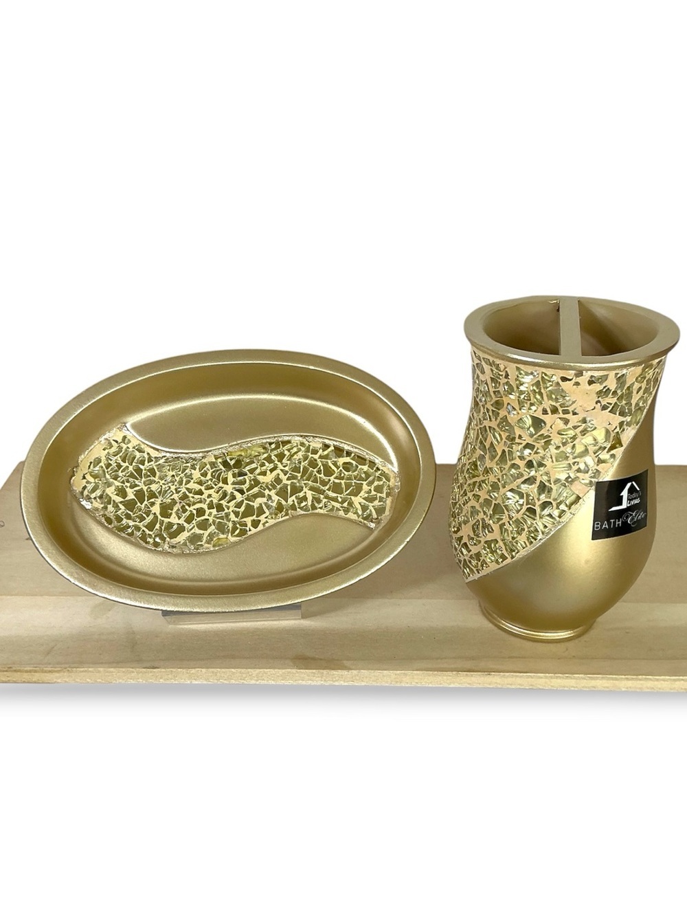Champagne Gold Mosaic Glass Sinatra Bathroom Accessory 2 Piece Ensemble